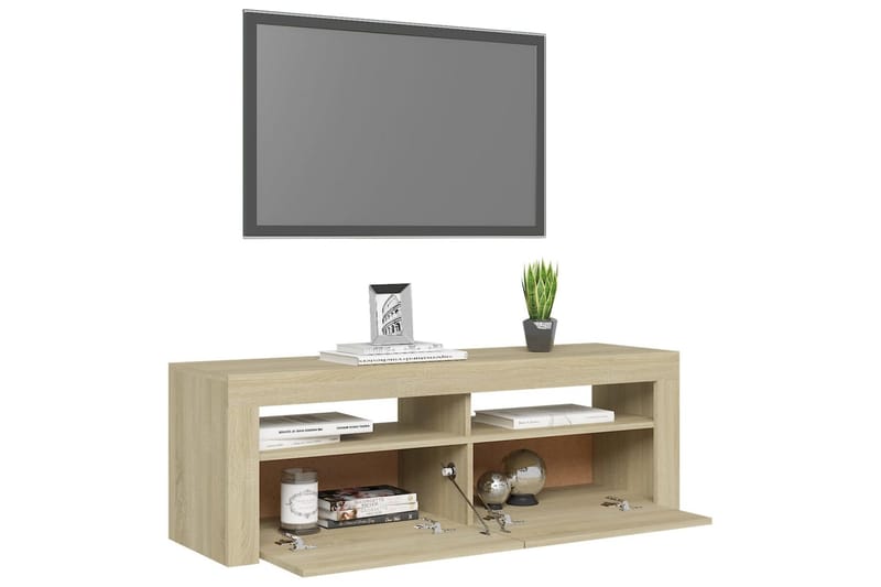 TV-bänk med LED-belysning sonoma-ek 120x35x40 cm - Brun - TV bänk & mediabänk