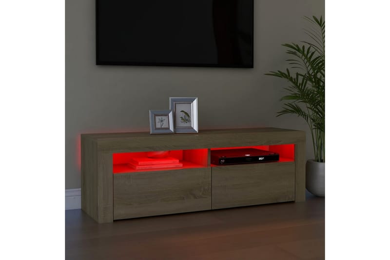 TV-bänk med LED-belysning sonoma-ek 120x35x40 cm - Brun - Möbler - Tv möbel & mediamöbel - TV bänk & mediabänk