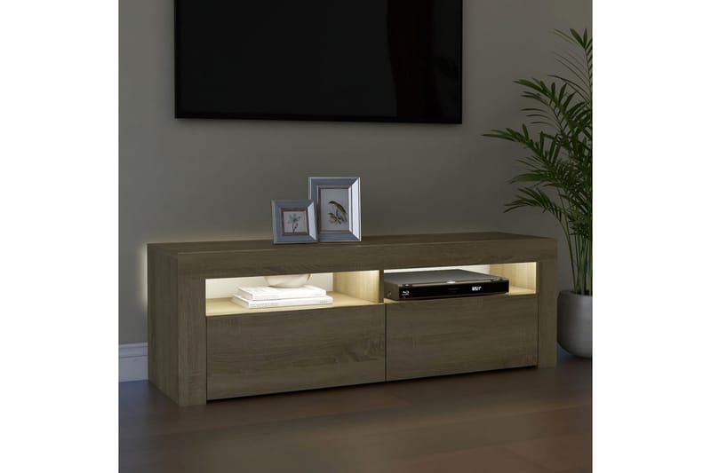 TV-bänk med LED-belysning sonoma-ek 120x35x40 cm - Brun - Möbler - Tv möbel & mediamöbel - TV bänk & mediabänk