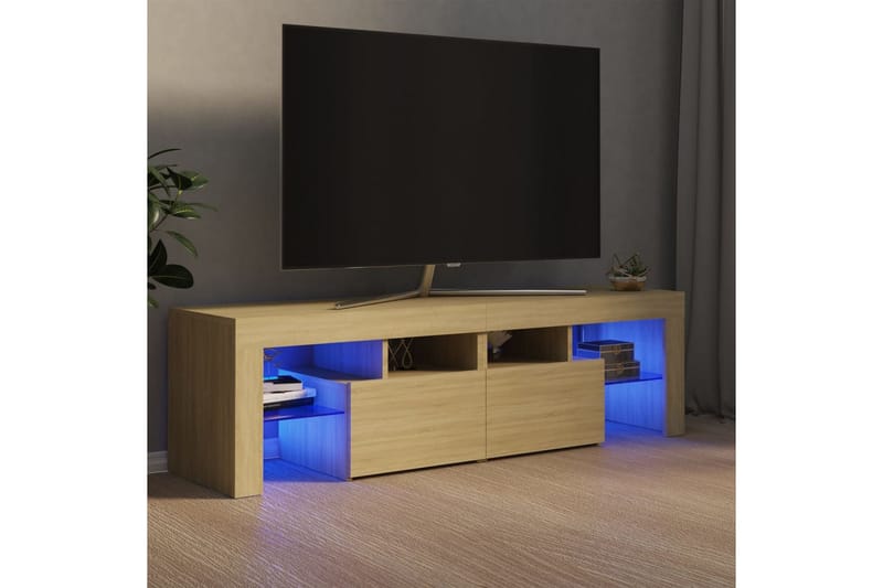TV-bänk med LED-belysning sonoma-ek 140x35x40 cm - Brun - Möbler - Tv möbel & mediamöbel - TV bänk & mediabänk