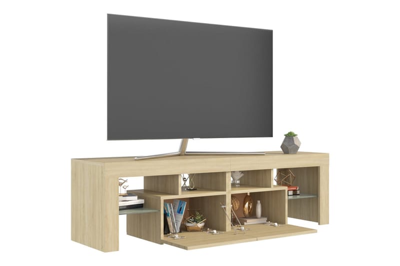 TV-bänk med LED-belysning sonoma-ek 140x35x40 cm - Brun - Möbler - Tv möbel & mediamöbel - TV bänk & mediabänk