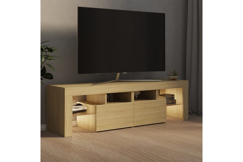 TV-bänk med LED-belysning sonoma-ek 140x35x40 cm - Brun - TV bänk & mediabänk