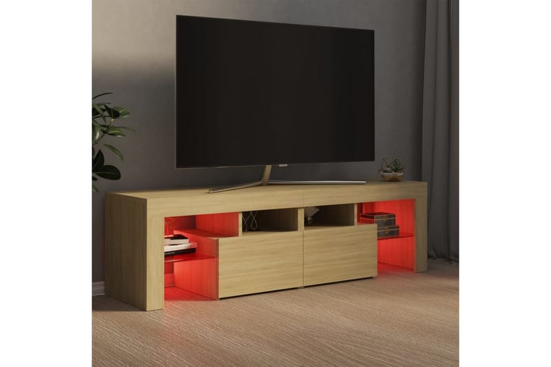TV-bänk med LED-belysning sonoma-ek 140x35x40 cm - Brun - Möbler - Tv möbel & mediamöbel - TV bänk & mediabänk