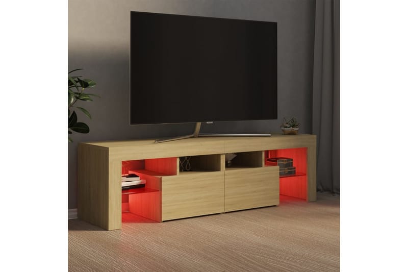 TV-bänk med LED-belysning sonoma-ek 140x35x40 cm - Brun - TV bänk & mediabänk