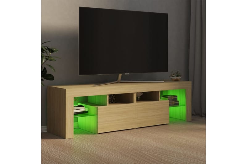 TV-bänk med LED-belysning sonoma-ek 140x35x40 cm - Brun - TV bänk & mediabänk