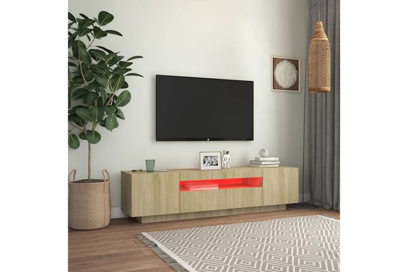 TV-bänk med LED-belysning sonoma-ek 160x35x40 cm - Brun - TV bänk & mediabänk