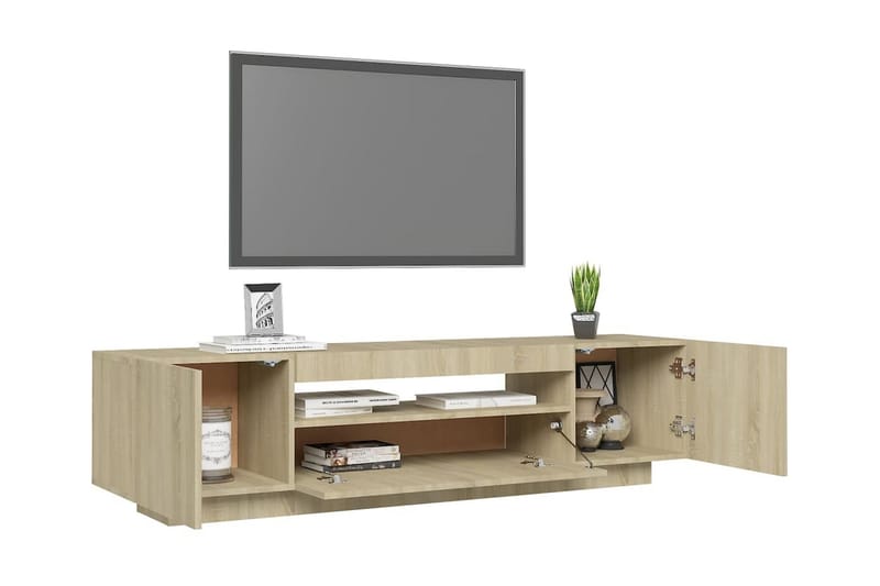 TV-bänk med LED-belysning sonoma-ek 160x35x40 cm - Brun - TV bänk & mediabänk