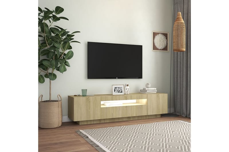 TV-bänk med LED-belysning sonoma-ek 160x35x40 cm - Brun - TV bänk & mediabänk