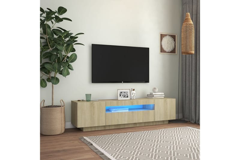 TV-bänk med LED-belysning sonoma-ek 160x35x40 cm - Brun - TV bänk & mediabänk