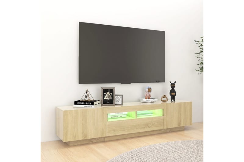 TV-bänk med LED-belysning sonoma-ek 180x35x40 cm - Brun - Möbler - Tv möbel & mediamöbel - TV bänk & mediabänk