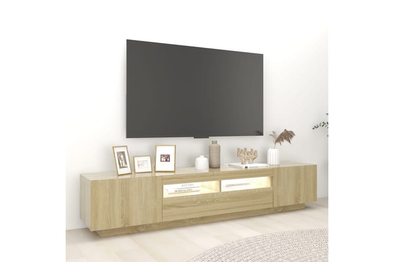 TV-bänk med LED-belysning sonoma-ek 200x35x40 cm - Brun - Möbler - Tv möbel & mediamöbel - TV bänk & mediabänk