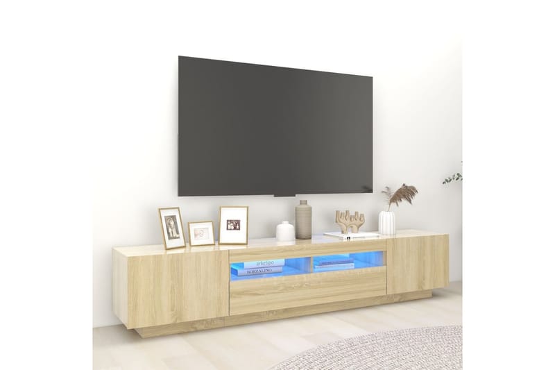 TV-bänk med LED-belysning sonoma-ek 200x35x40 cm - Brun - TV bänk & mediabänk