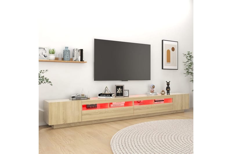 TV-bänk med LED-belysning sonoma-ek 300x35x40 cm - Brun - Möbler - Tv möbel & mediamöbel - TV bänk & mediabänk