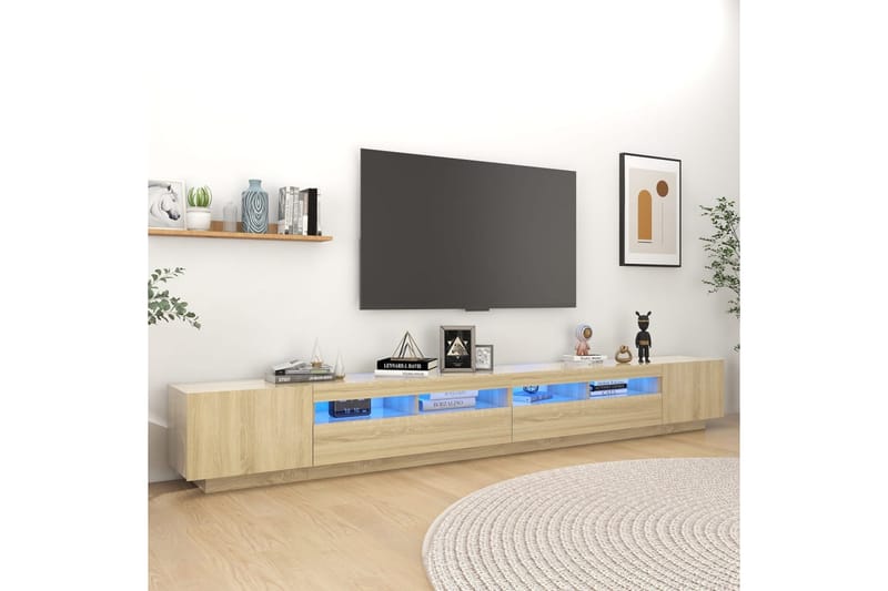 TV-bänk med LED-belysning sonoma-ek 300x35x40 cm - Brun - Möbler - Tv möbel & mediamöbel - TV bänk & mediabänk