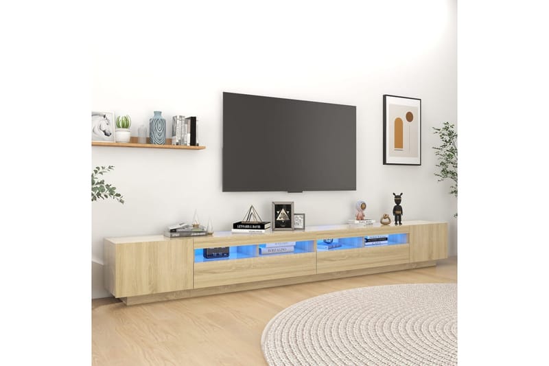 TV-bänk med LED-belysning sonoma-ek 300x35x40 cm - Brun - TV bänk & mediabänk