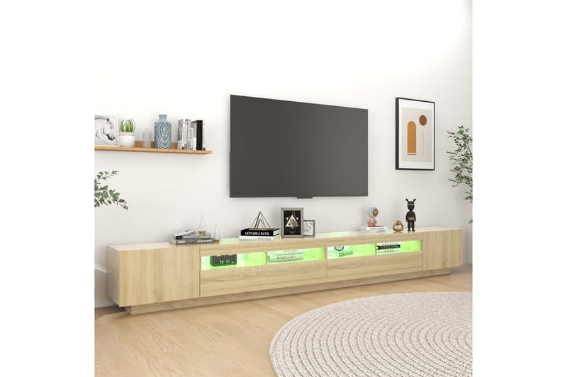 TV-bänk med LED-belysning sonoma-ek 300x35x40 cm - Brun - TV bänk & mediabänk