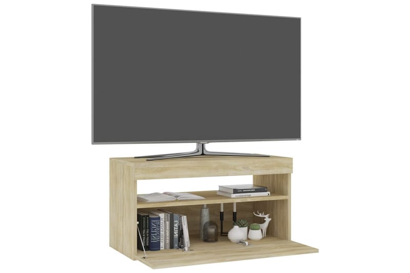 Tv-bänk med LED-belysning sonoma-ek 75x35x40 cm - Brun - Möbler - Tv möbel & mediamöbel - TV bänk & mediabänk