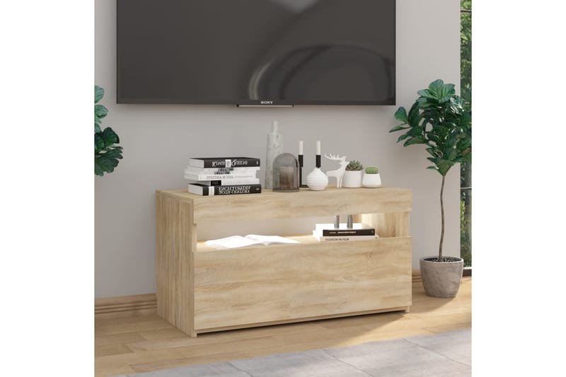 Tv-bänk med LED-belysning sonoma-ek 75x35x40 cm - Brun - Möbler - Tv möbel & mediamöbel - TV bänk & mediabänk