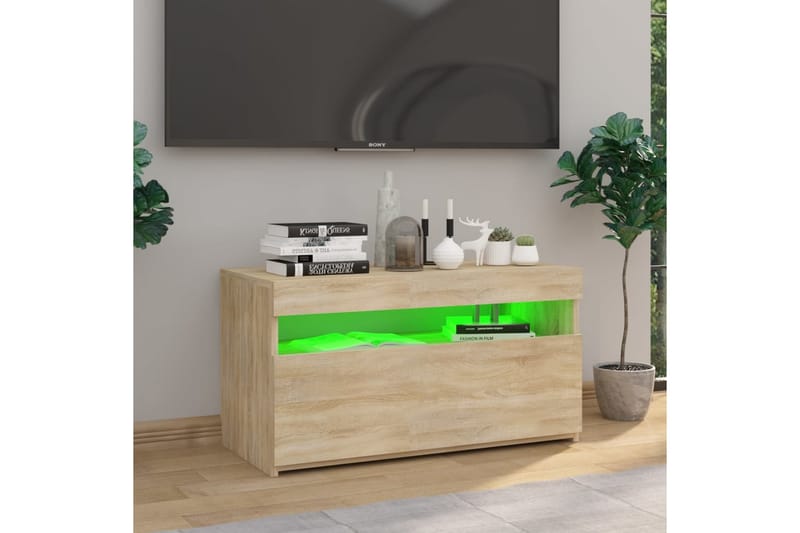 Tv-bänk med LED-belysning sonoma-ek 75x35x40 cm - Brun - TV bänk & mediabänk