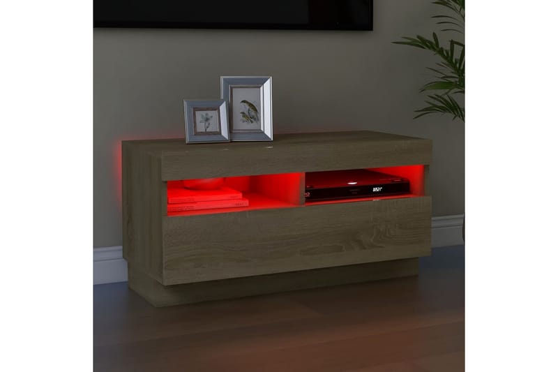 TV-bänk med LED-belysning sonoma-ek 80x35x40 cm - Brun - Möbler - Tv möbel & mediamöbel - TV bänk & mediabänk