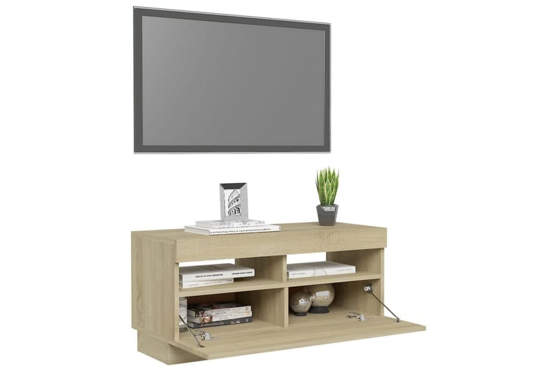 TV-bänk med LED-belysning sonoma-ek 80x35x40 cm - Brun - Möbler - Tv möbel & mediamöbel - TV bänk & mediabänk