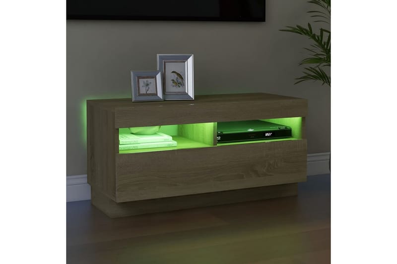 TV-bänk med LED-belysning sonoma-ek 80x35x40 cm - Brun - Möbler - Tv möbel & mediamöbel - TV bänk & mediabänk