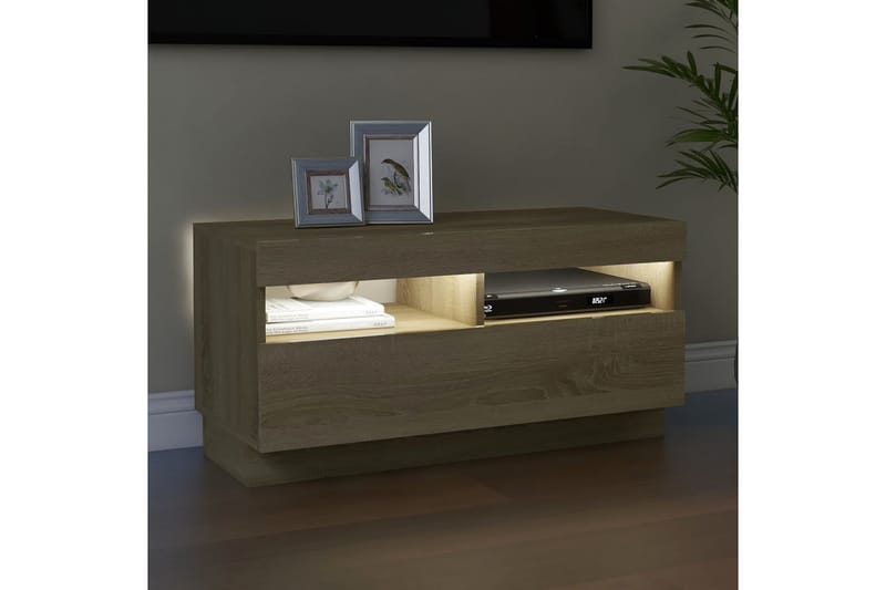TV-bänk med LED-belysning sonoma-ek 80x35x40 cm - Brun - Möbler - Tv möbel & mediamöbel - TV bänk & mediabänk
