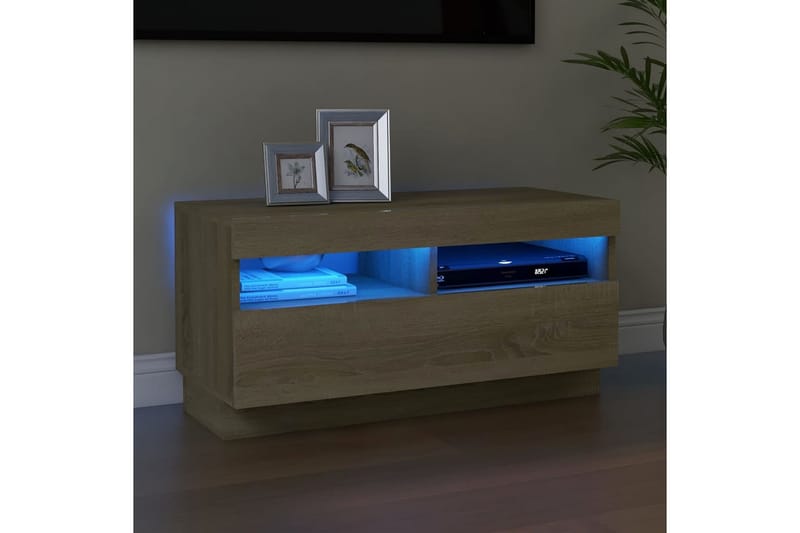 TV-bänk med LED-belysning sonoma-ek 80x35x40 cm - Brun - Möbler - Tv möbel & mediamöbel - TV bänk & mediabänk