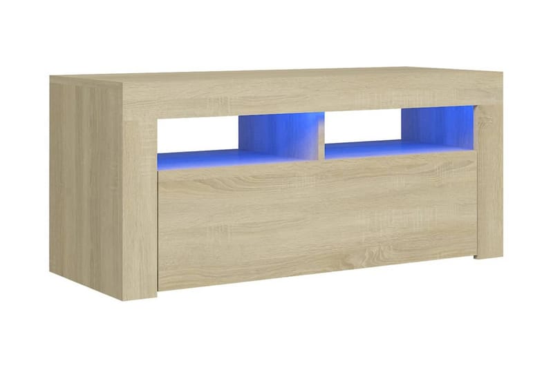 TV-bänk med LED-belysning sonoma-ek 90x35x40 cm - Brun - TV bänk & mediabänk