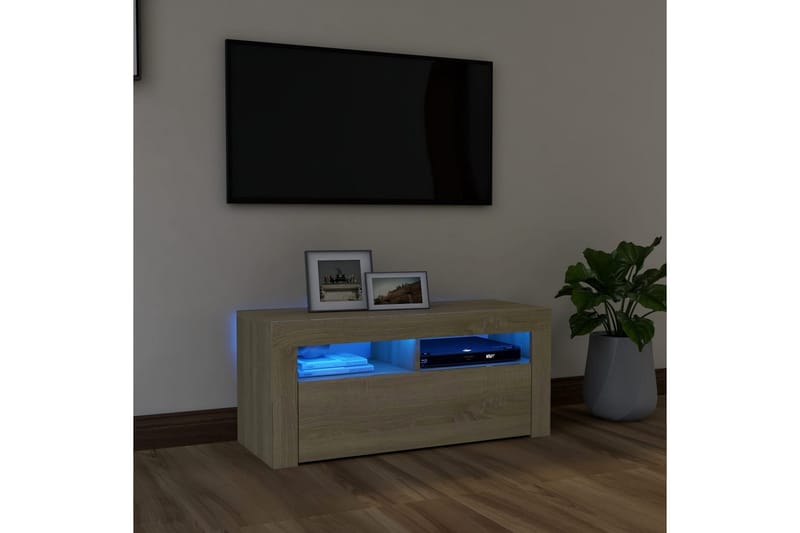 TV-bänk med LED-belysning sonoma-ek 90x35x40 cm - Brun - Möbler - Tv möbel & mediamöbel - TV bänk & mediabänk
