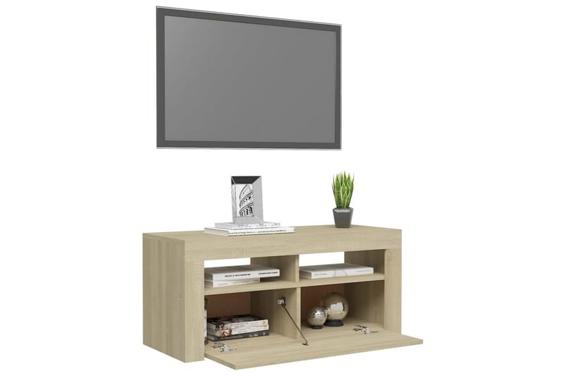 TV-bänk med LED-belysning sonoma-ek 90x35x40 cm - Brun - Möbler - Tv möbel & mediamöbel - TV bänk & mediabänk