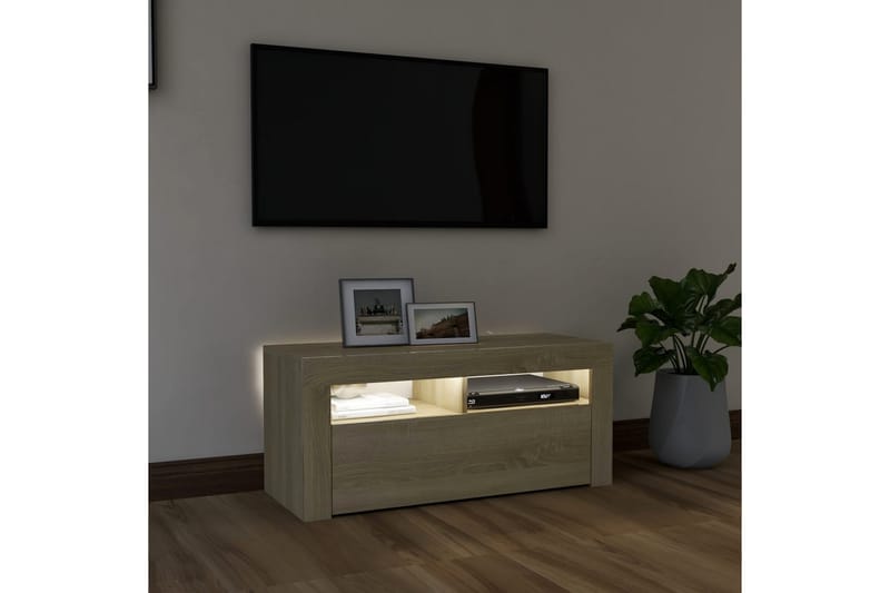 TV-bänk med LED-belysning sonoma-ek 90x35x40 cm - Brun - Möbler - Tv möbel & mediamöbel - TV bänk & mediabänk