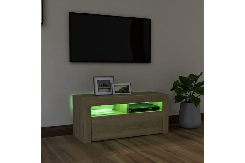 TV-bänk med LED-belysning sonoma-ek 90x35x40 cm - Brun - Möbler - Tv möbel & mediamöbel - TV bänk & mediabänk