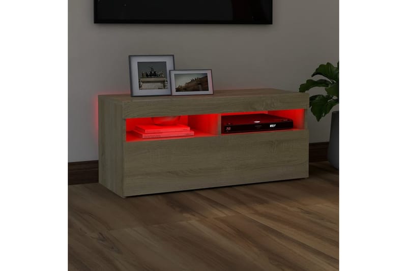 TV-bänk med LED-belysning sonoma-ek 90x35x40 cm - Brun - Möbler - Tv möbel & mediamöbel - TV bänk & mediabänk