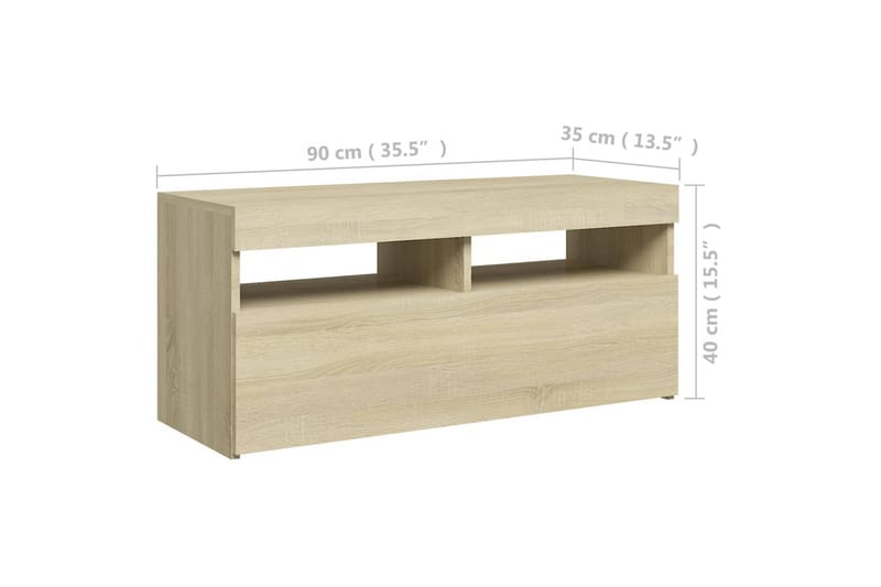 TV-bänk med LED-belysning sonoma-ek 90x35x40 cm - Brun - Möbler - Tv möbel & mediamöbel - TV bänk & mediabänk