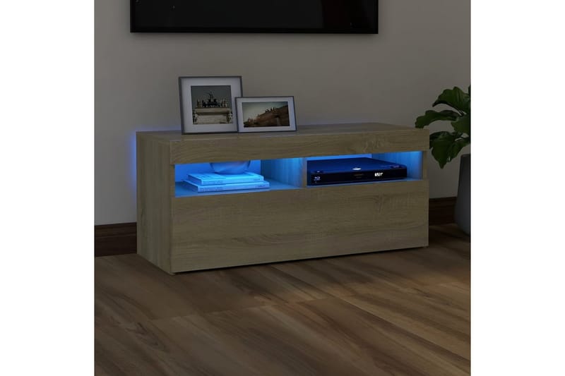 TV-bänk med LED-belysning sonoma-ek 90x35x40 cm - Brun - Möbler - Tv möbel & mediamöbel - TV bänk & mediabänk