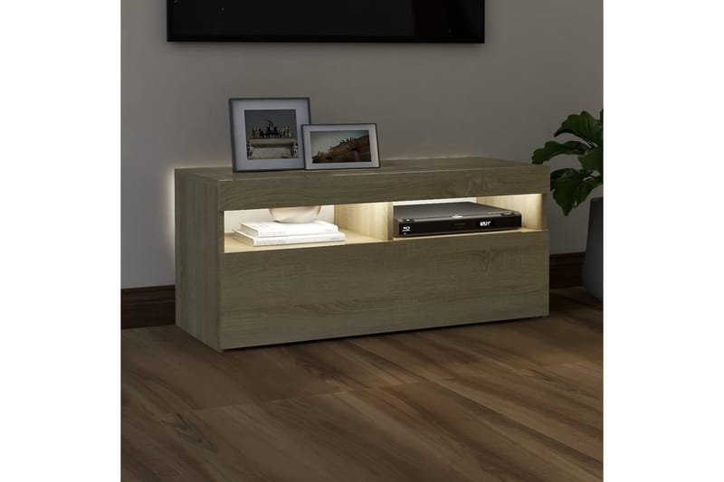 TV-bänk med LED-belysning sonoma-ek 90x35x40 cm - Brun - Möbler - Tv möbel & mediamöbel - TV bänk & mediabänk