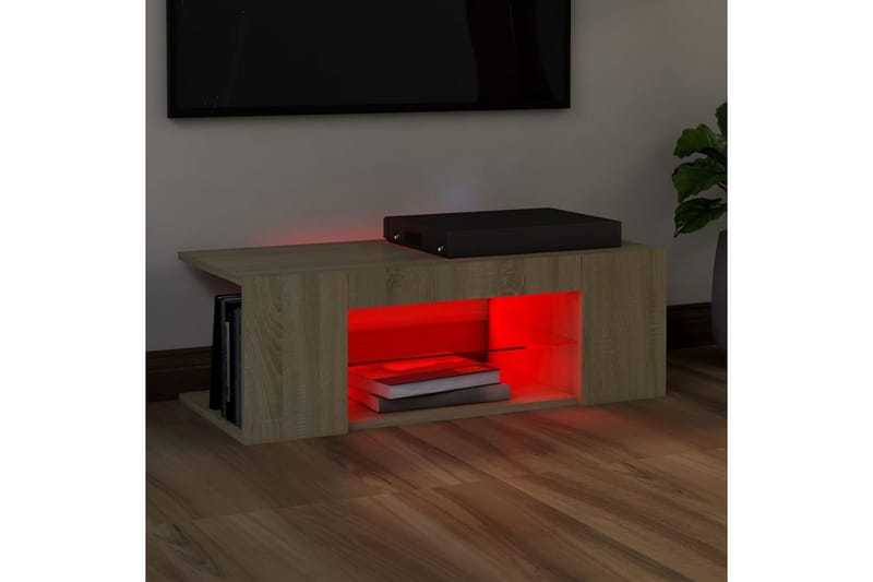 TV-bänk med LED-belysning sonoma-ek 90x39x30 cm - Brun - Möbler - Tv möbel & mediamöbel - TV bänk & mediabänk