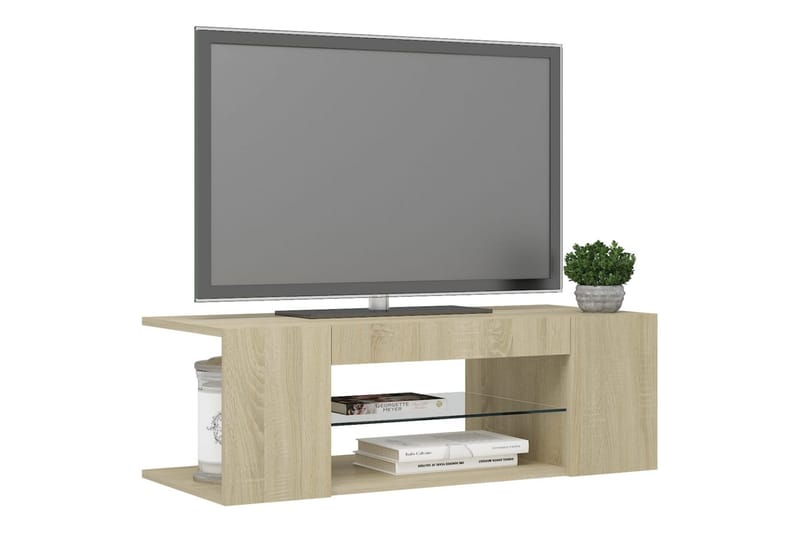 TV-bänk med LED-belysning sonoma-ek 90x39x30 cm - Brun - TV bänk & mediabänk