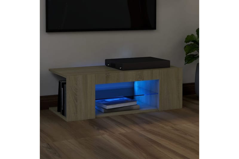 TV-bänk med LED-belysning sonoma-ek 90x39x30 cm - Brun - Möbler - Tv möbel & mediamöbel - TV bänk & mediabänk