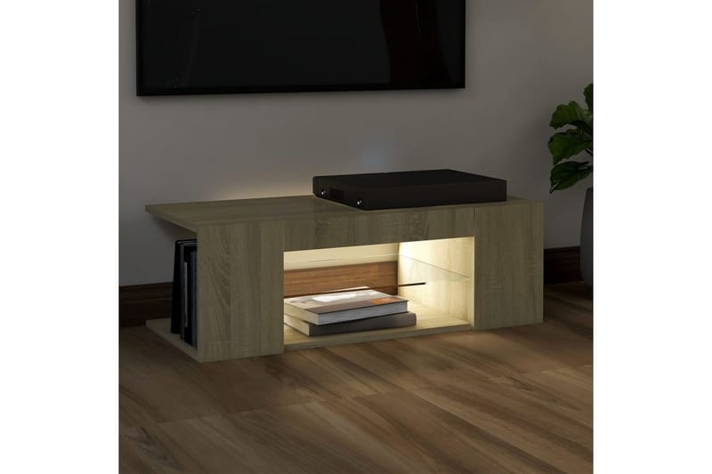TV-bänk med LED-belysning sonoma-ek 90x39x30 cm - Brun - TV bänk & mediabänk