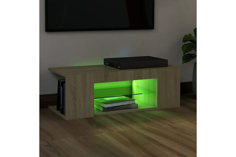 TV-bänk med LED-belysning sonoma-ek 90x39x30 cm - Brun - Möbler - Tv möbel & mediamöbel - TV bänk & mediabänk