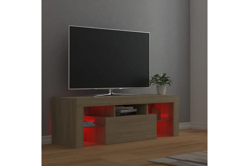 TV-bänk med LED-belysning sonomaek 120x35x40 cm - Brun - TV bänk & mediabänk