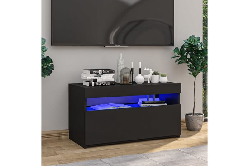 Tv-bänk med LED-belysning svart 75x35x40 cm - Svart - TV bänk & mediabänk