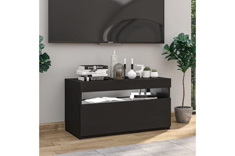 Tv-bänk med LED-belysning svart 75x35x40 cm - Svart - TV bänk & mediabänk