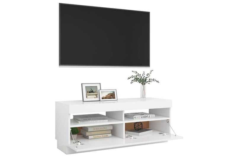 TV-bänk med LED-belysning vit 100x35x40 cm - Vit - TV bänk & mediabänk