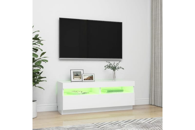 TV-bänk med LED-belysning vit 100x35x40 cm - Vit - TV bänk & mediabänk