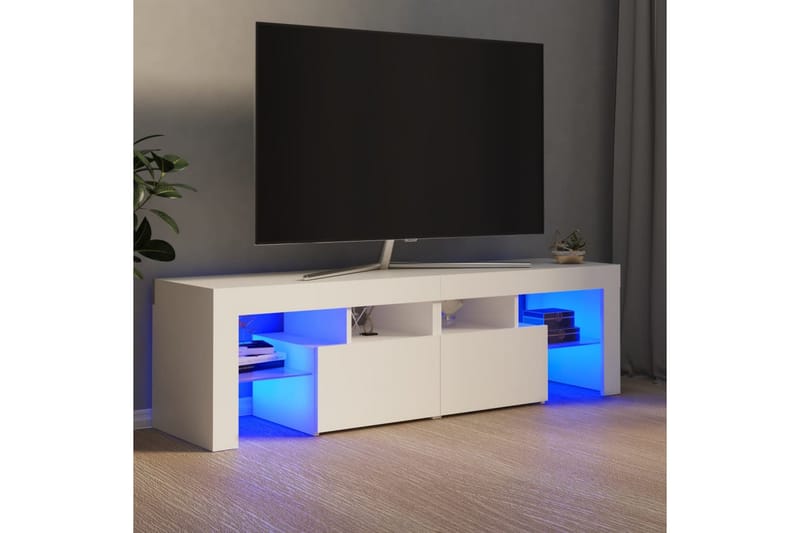 TV-bänk med LED-belysning vit 140x35x40 cm - Vit - TV bänk & mediabänk
