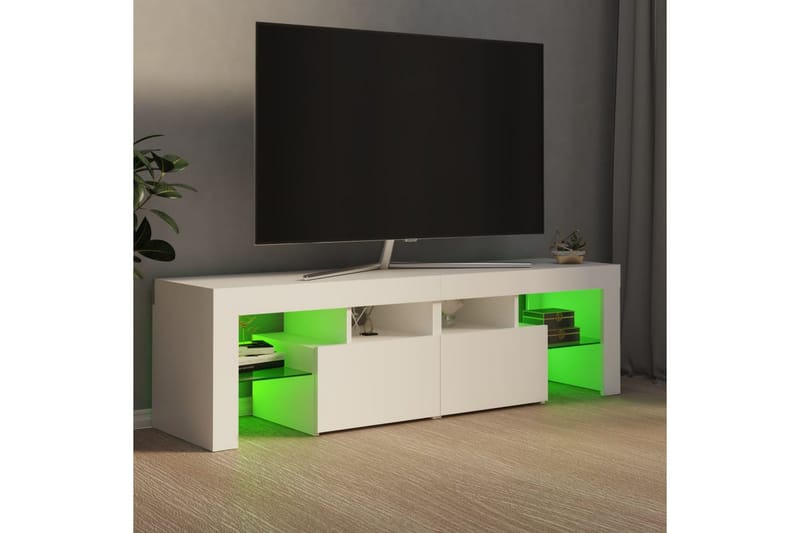 TV-bänk med LED-belysning vit 140x35x40 cm - Vit - TV bänk & mediabänk