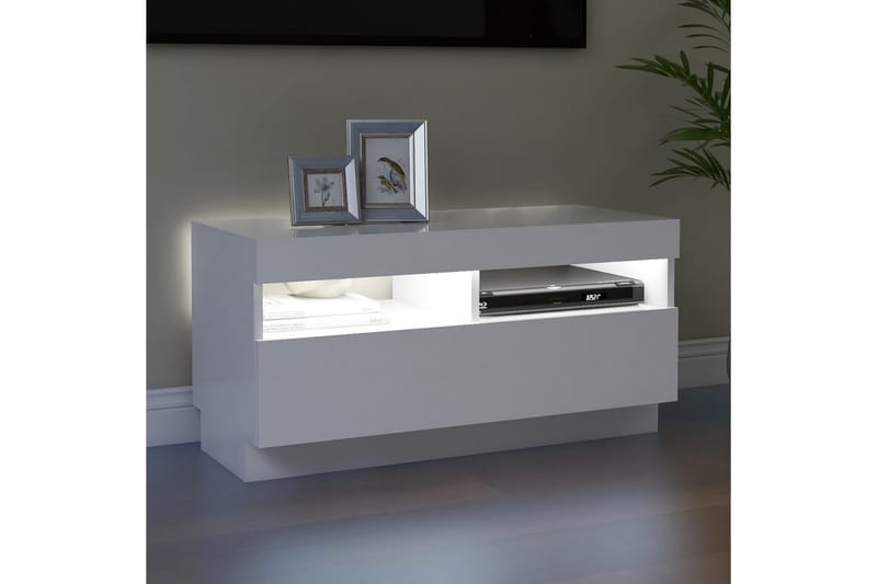 TV-bänk med LED-belysning vit 80x35x40 cm - Vit - TV bänk & mediabänk
